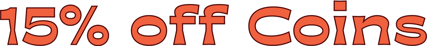 Stylized text that reads '15 percent off coins'